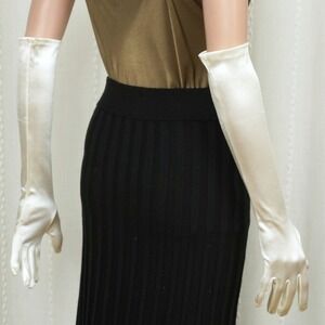 Ivory Cream Satin Opera Length Evening Gloves Formal Wedding Bridal Elbow Length
